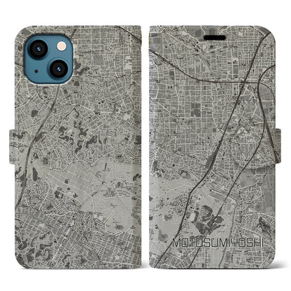 【元住吉（神奈川県）】地図柄iPhoneケース（手帳タイプ）モノトーン・iPhone 13 用