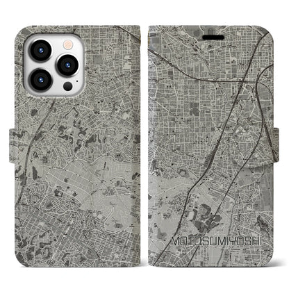 【元住吉（神奈川県）】地図柄iPhoneケース（手帳タイプ）モノトーン・iPhone 13 Pro 用