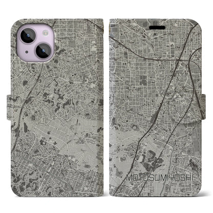 【元住吉（神奈川県）】地図柄iPhoneケース（手帳タイプ）モノトーン・iPhone 14 用