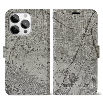 【元住吉（神奈川県）】地図柄iPhoneケース（手帳タイプ）モノトーン・iPhone 14 Pro 用