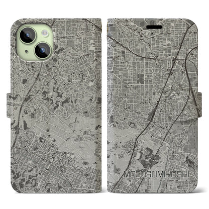 【元住吉（神奈川県）】地図柄iPhoneケース（手帳タイプ）モノトーン・iPhone 15 用