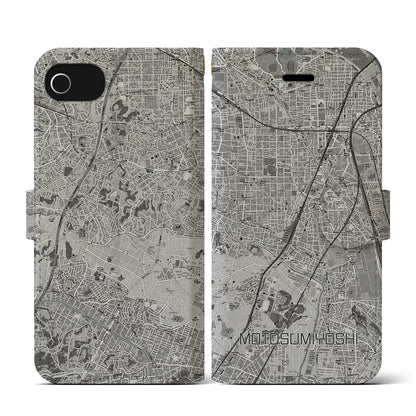 【元住吉（神奈川県）】地図柄iPhoneケース（手帳タイプ）モノトーン・iPhone SE（第3 / 第2世代） / 8 / 7 / 6s / 6 用