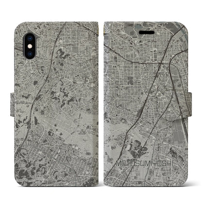 【元住吉（神奈川県）】地図柄iPhoneケース（手帳タイプ）モノトーン・iPhone XS / X 用