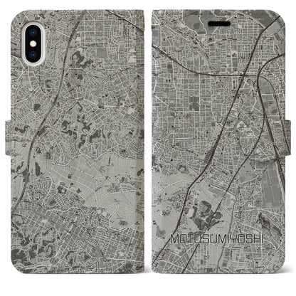 【元住吉（神奈川県）】地図柄iPhoneケース（手帳タイプ）モノトーン・iPhone XS Max 用