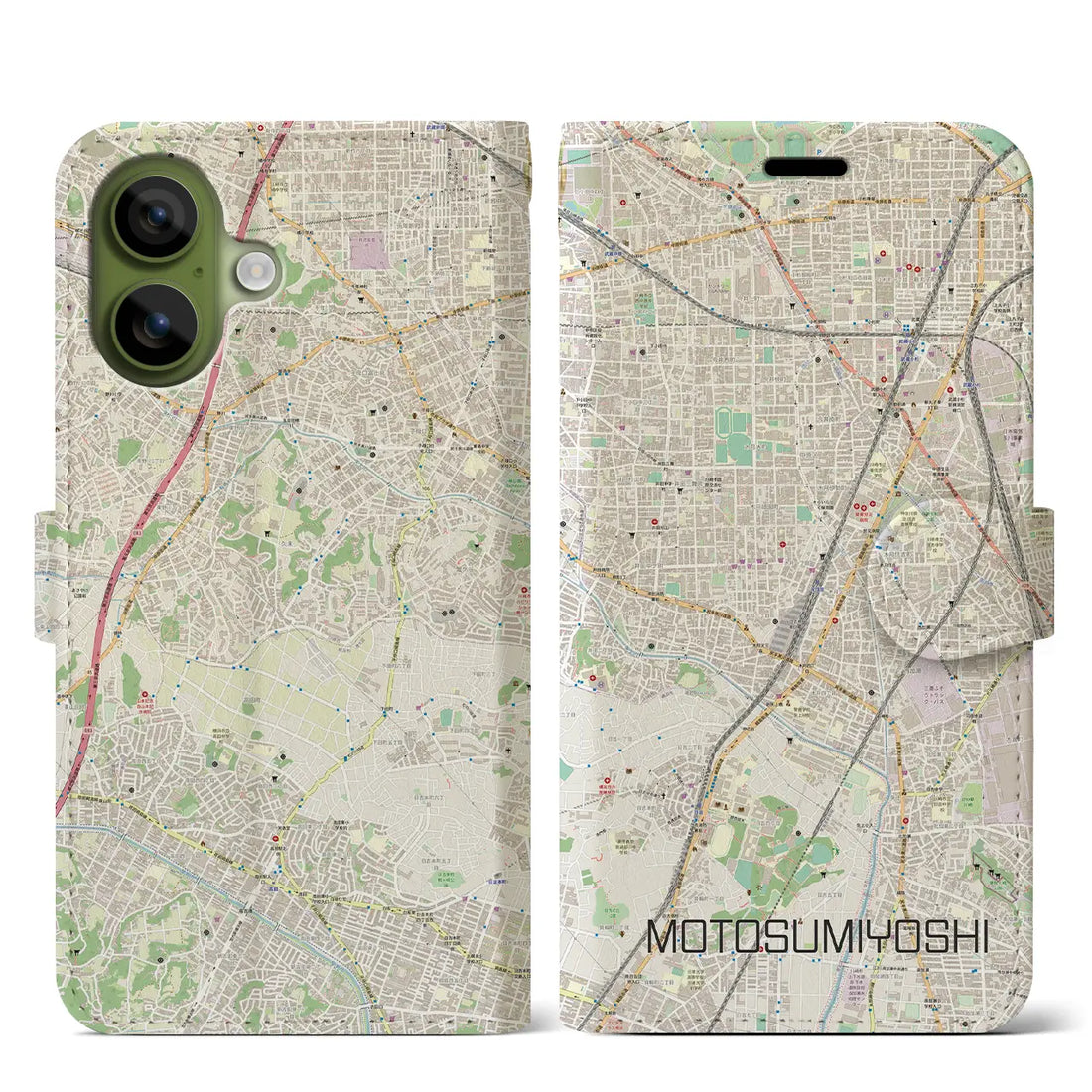 【元住吉(神奈川県)】地図柄iPhoneケース(手帳タイプ)モノトーン・iPhone 17 Pro Max 用