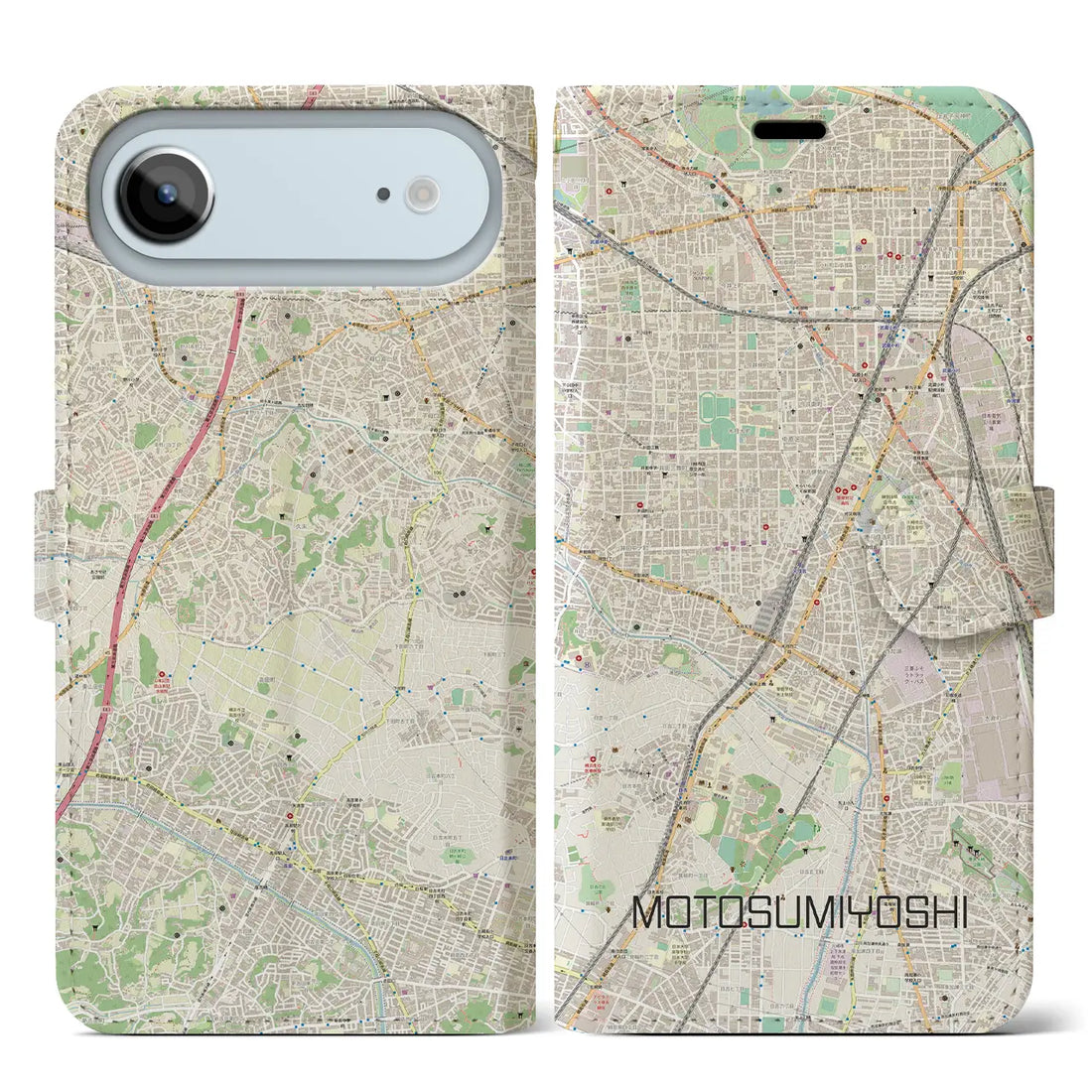 【元住吉（神奈川県）】地図柄iPhoneケース（手帳タイプ）ナチュラル・iPhone 17 Pro Max 用