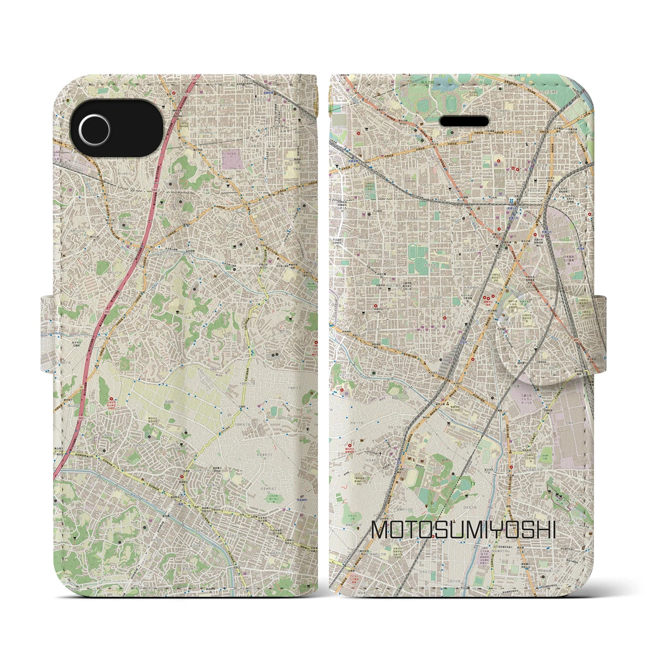 【元住吉（神奈川県）】地図柄iPhoneケース（手帳タイプ）