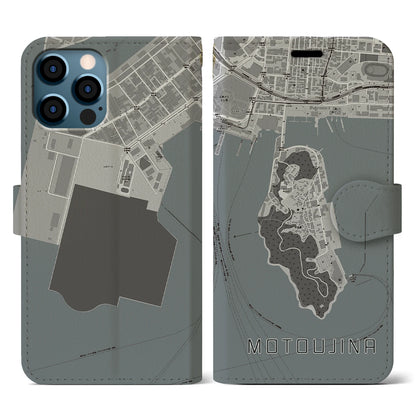 【元宇品（広島県）】地図柄iPhoneケース（手帳タイプ）モノトーン・iPhone 12 / 12 Pro 用