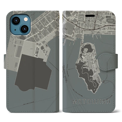 【元宇品（広島県）】地図柄iPhoneケース（手帳タイプ）モノトーン・iPhone 13 用