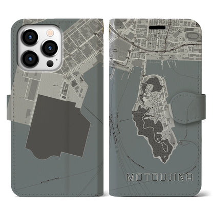 【元宇品（広島県）】地図柄iPhoneケース（手帳タイプ）モノトーン・iPhone 13 Pro 用