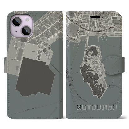 【元宇品（広島県）】地図柄iPhoneケース（手帳タイプ）モノトーン・iPhone 14 用