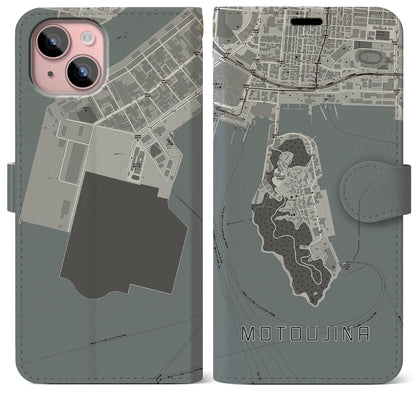 【元宇品（広島県）】地図柄iPhoneケース（手帳タイプ）モノトーン・iPhone 15 Plus 用
