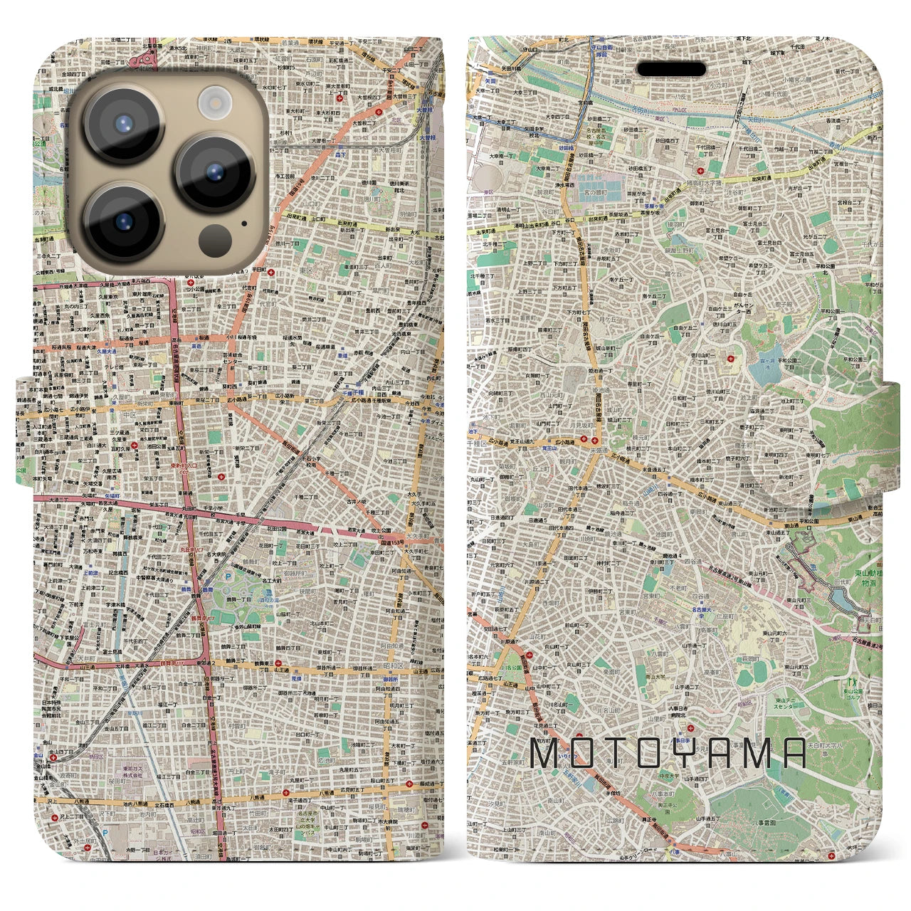 【本山（愛知県）】地図柄iPhoneケース（手帳タイプ）