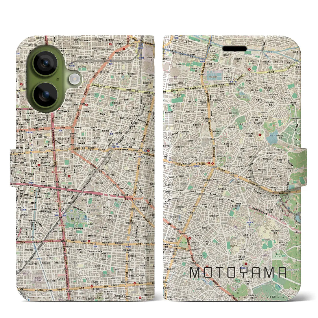 【本山（愛知県）】地図柄iPhoneケース（手帳タイプ）ナチュラル・iPhone 17 Pro Max 用