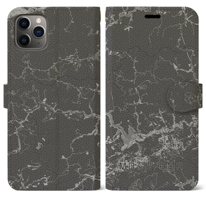 【本山（高知県）】地図柄iPhoneケース（手帳タイプ）モノトーン・iPhone 11 Pro Max 用