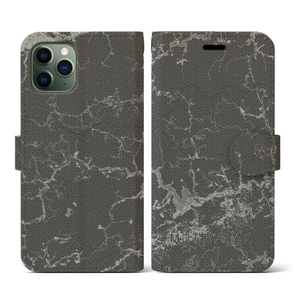【本山（高知県）】地図柄iPhoneケース（手帳タイプ）モノトーン・iPhone 11 Pro 用