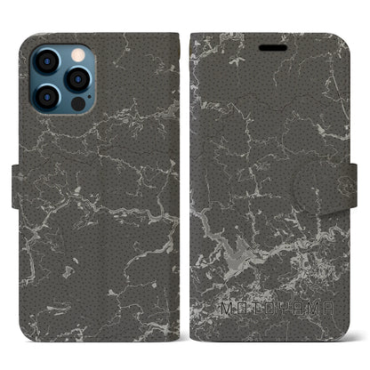 【本山（高知県）】地図柄iPhoneケース（手帳タイプ）モノトーン・iPhone 12 / 12 Pro 用