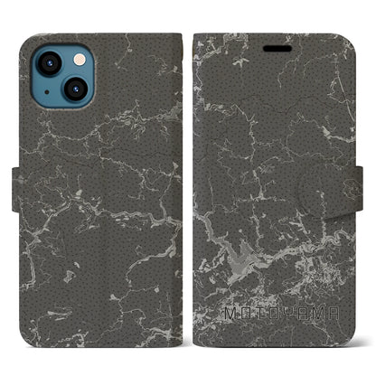 【本山（高知県）】地図柄iPhoneケース（手帳タイプ）モノトーン・iPhone 13 用