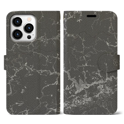 【本山（高知県）】地図柄iPhoneケース（手帳タイプ）モノトーン・iPhone 13 Pro 用