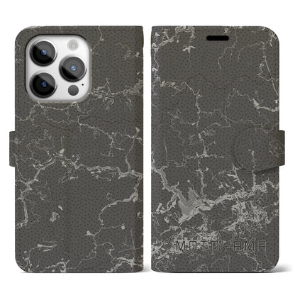 【本山（高知県）】地図柄iPhoneケース（手帳タイプ）モノトーン・iPhone 14 Pro 用