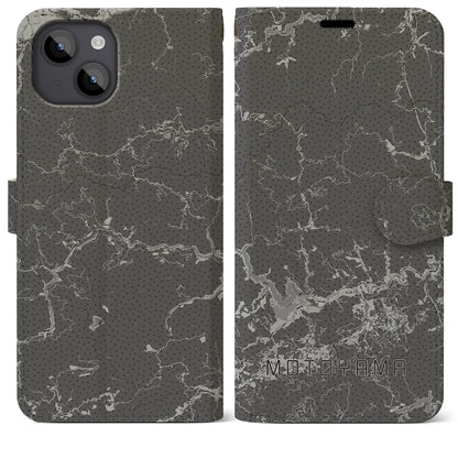 【本山（高知県）】地図柄iPhoneケース（手帳タイプ）モノトーン・iPhone 14 Plus 用