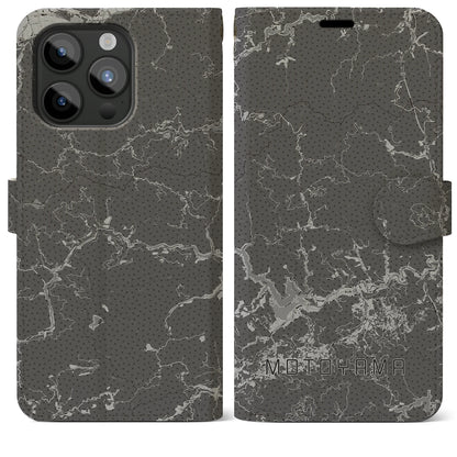 【本山（高知県）】地図柄iPhoneケース（手帳タイプ）モノトーン・iPhone 15 Pro Max 用