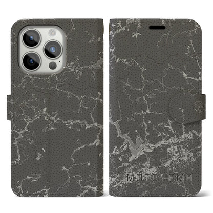 【本山（高知県）】地図柄iPhoneケース（手帳タイプ）モノトーン・iPhone 15 Pro 用