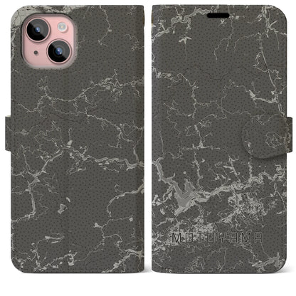 【本山（高知県）】地図柄iPhoneケース（手帳タイプ）モノトーン・iPhone 15 Plus 用