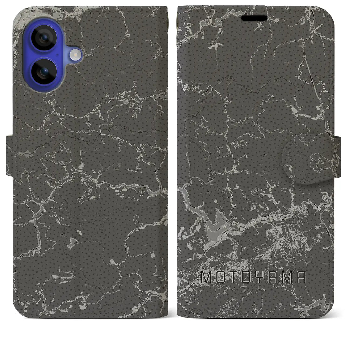 【本山(高知県)】地図柄iPhoneケース(手帳タイプ)モノトーン・iPhone 16 Pro Max 用