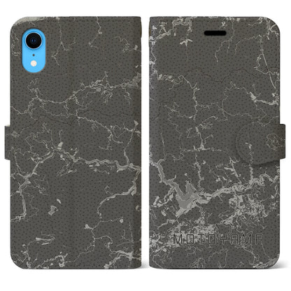 【本山（高知県）】地図柄iPhoneケース（手帳タイプ）モノトーン・iPhone XR 用