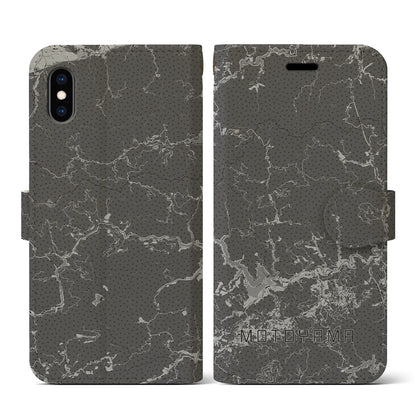 【本山（高知県）】地図柄iPhoneケース（手帳タイプ）モノトーン・iPhone XS / X 用