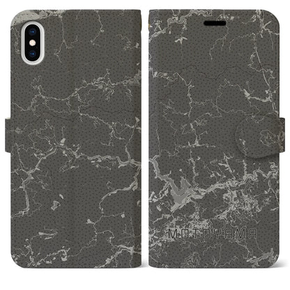 【本山（高知県）】地図柄iPhoneケース（手帳タイプ）モノトーン・iPhone XS Max 用