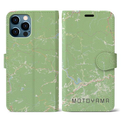 【本山（高知県）】地図柄iPhoneケース（手帳タイプ）ナチュラル・iPhone 12 / 12 Pro 用