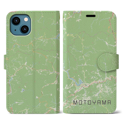 【本山（高知県）】地図柄iPhoneケース（手帳タイプ）ナチュラル・iPhone 13 用