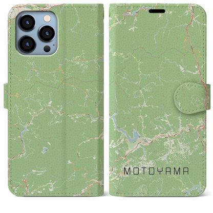 【本山（高知県）】地図柄iPhoneケース（手帳タイプ）ナチュラル・iPhone 13 Pro Max 用