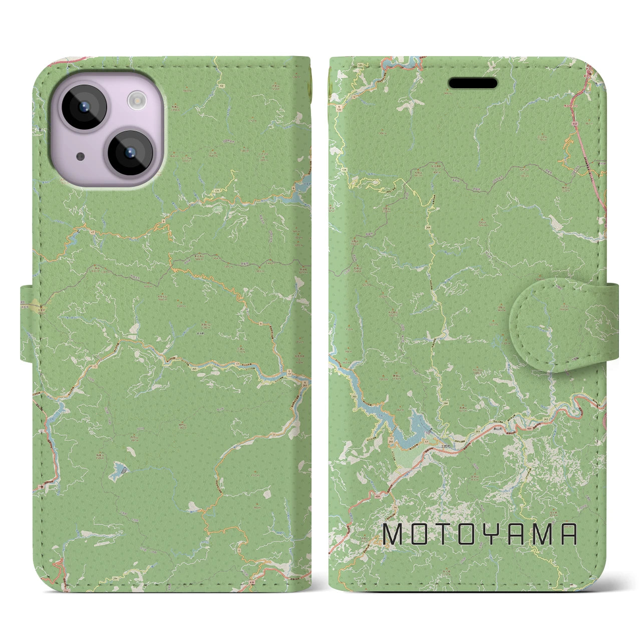 【本山】地図柄iPhoneケース（手帳両面タイプ・ナチュラル）iPhone 14 用