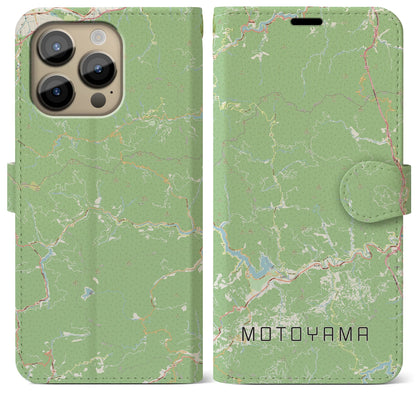 【本山（高知県）】地図柄iPhoneケース（手帳タイプ）ナチュラル・iPhone 14 Pro Max 用