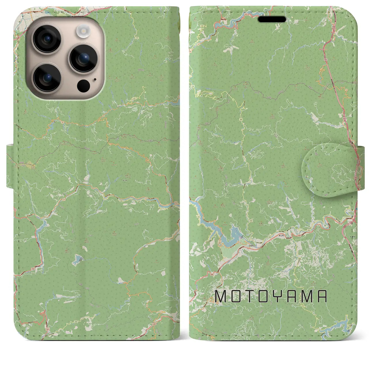 【本山（高知県）】地図柄iPhoneケース（手帳タイプ）ナチュラル・iPhone 16 Plus 用