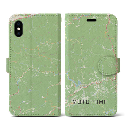【本山（高知県）】地図柄iPhoneケース（手帳タイプ）ナチュラル・iPhone XS / X 用