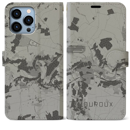 【ムルー（フランス）】地図柄iPhoneケース（手帳タイプ）モノトーン・iPhone 13 Pro Max 用