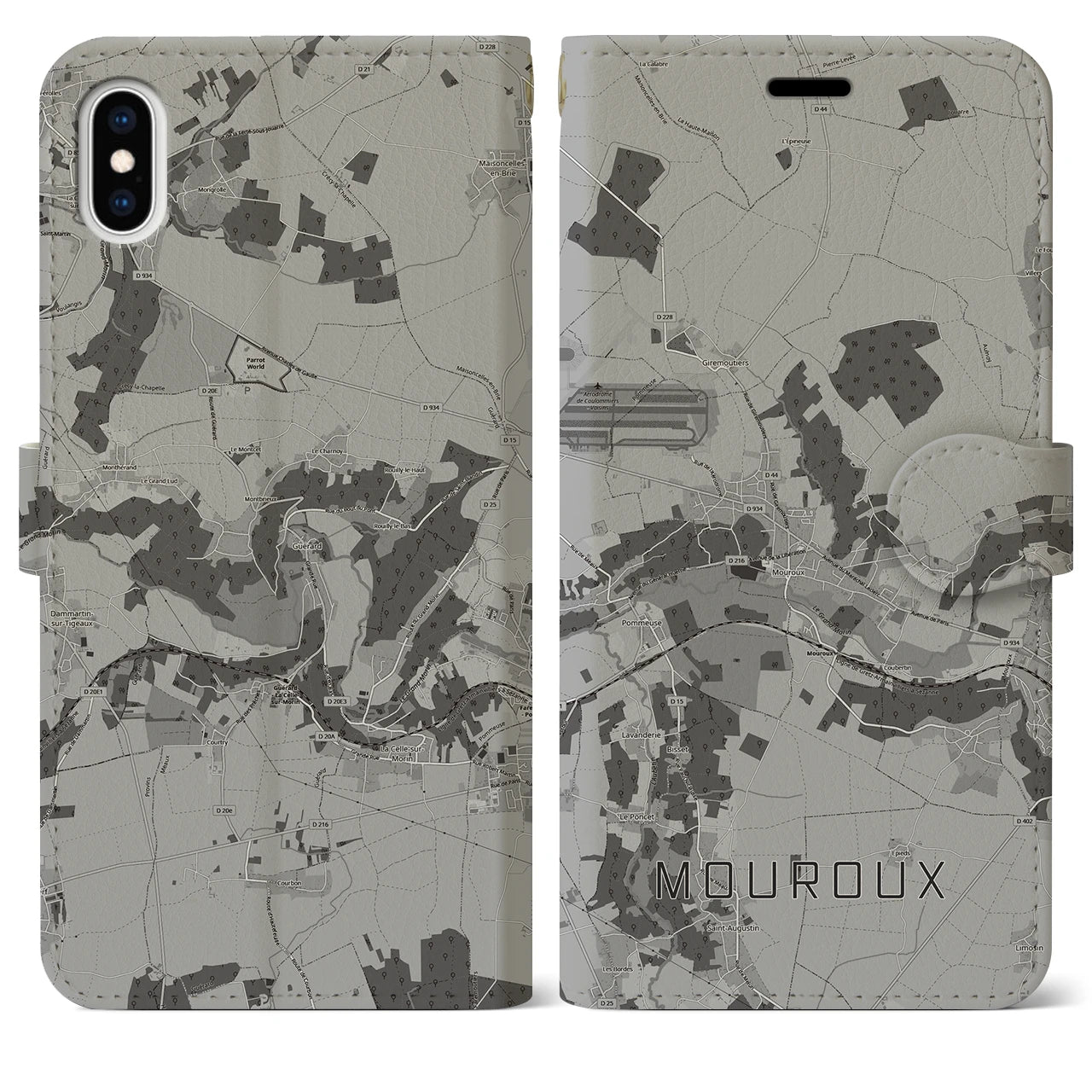 【ムルー（フランス）】地図柄iPhoneケース（手帳タイプ）モノトーン・iPhone XS Max 用