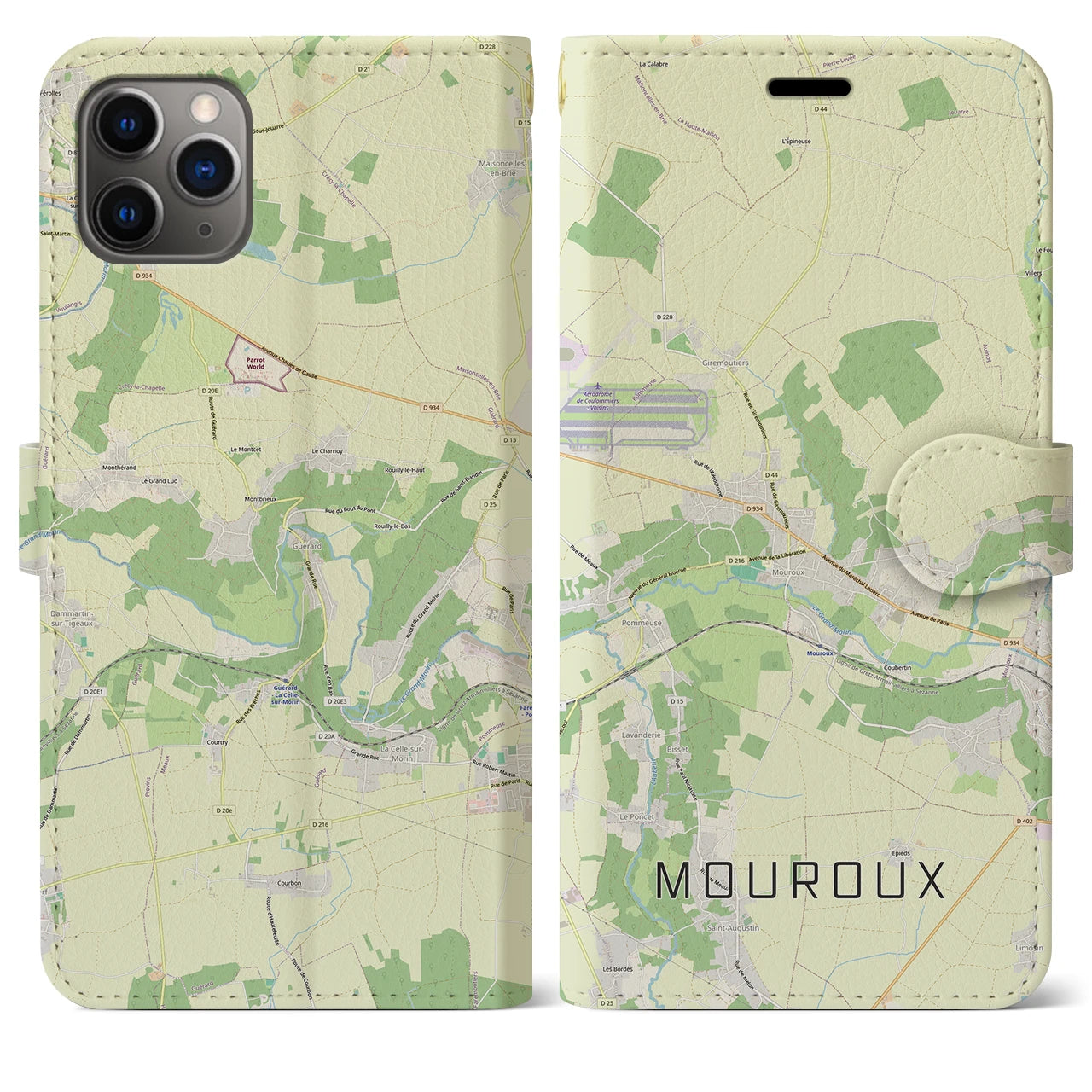 【ムルー（フランス）】地図柄iPhoneケース（手帳タイプ）ナチュラル・iPhone 11 Pro Max 用