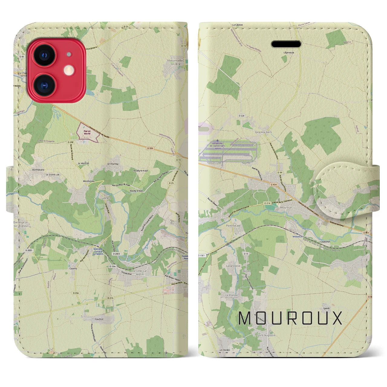 【ムルー（フランス）】地図柄iPhoneケース（手帳タイプ）ナチュラル・iPhone 11 用