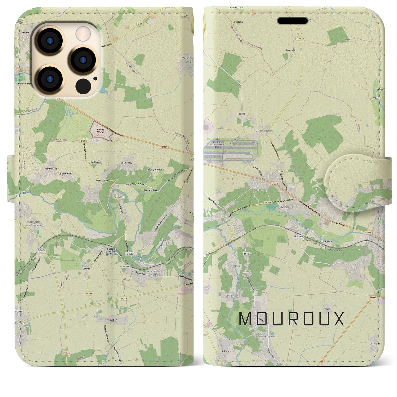 【ムルー（フランス）】地図柄iPhoneケース（手帳タイプ）ナチュラル・iPhone 12 Pro Max 用