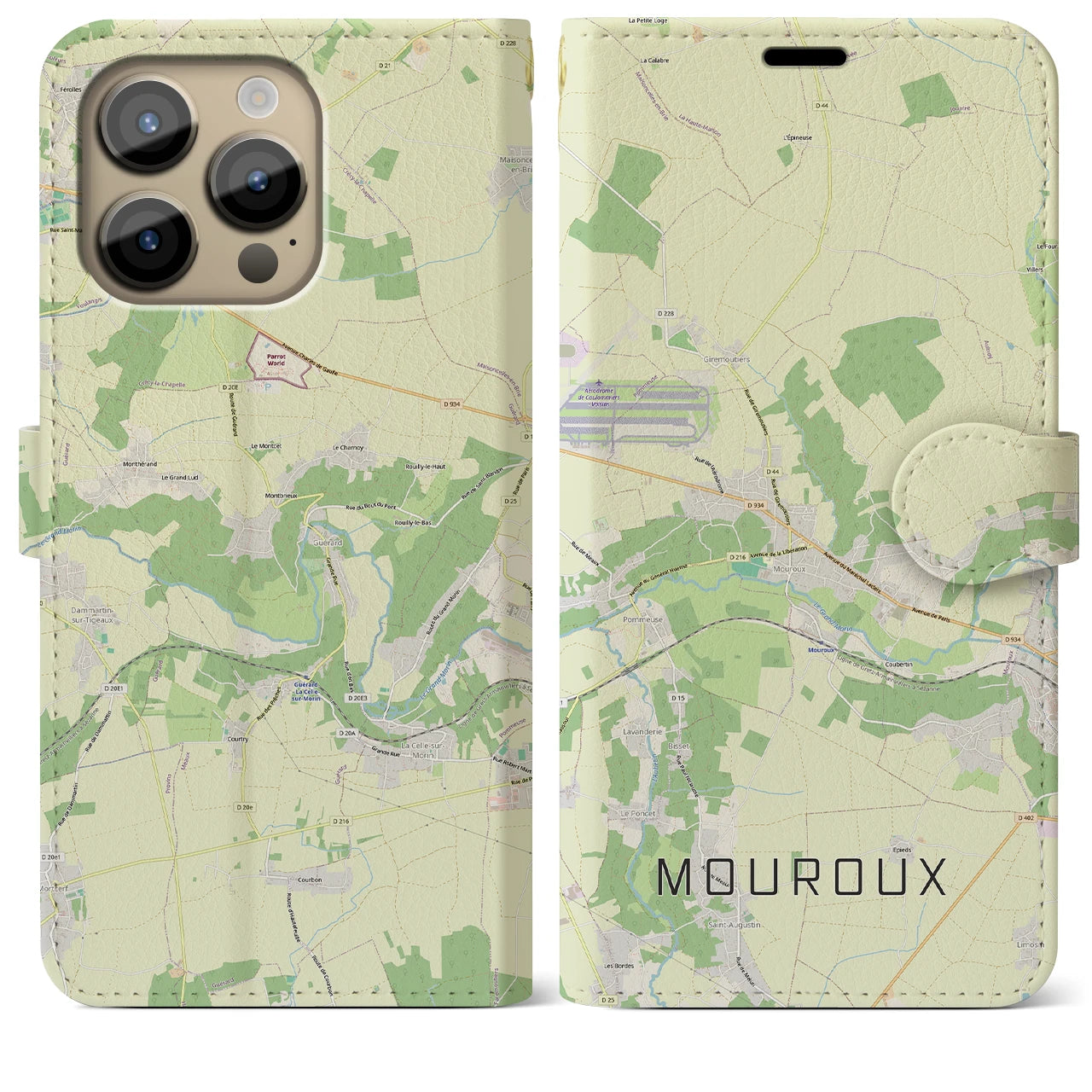 【ムルー（フランス）】地図柄iPhoneケース（手帳タイプ）ナチュラル・iPhone 14 Pro Max 用