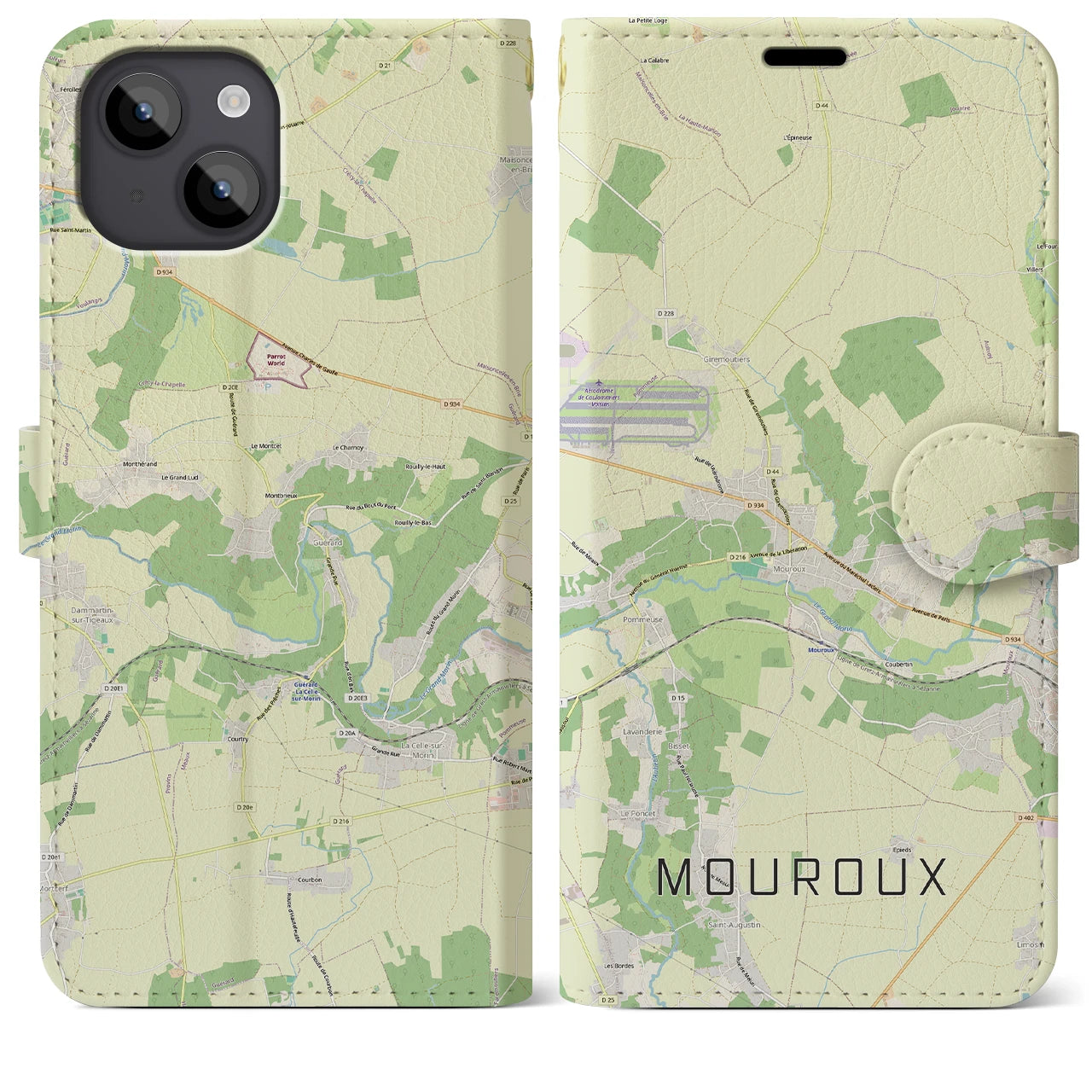 【ムルー（フランス）】地図柄iPhoneケース（手帳タイプ）ナチュラル・iPhone 14 Plus 用