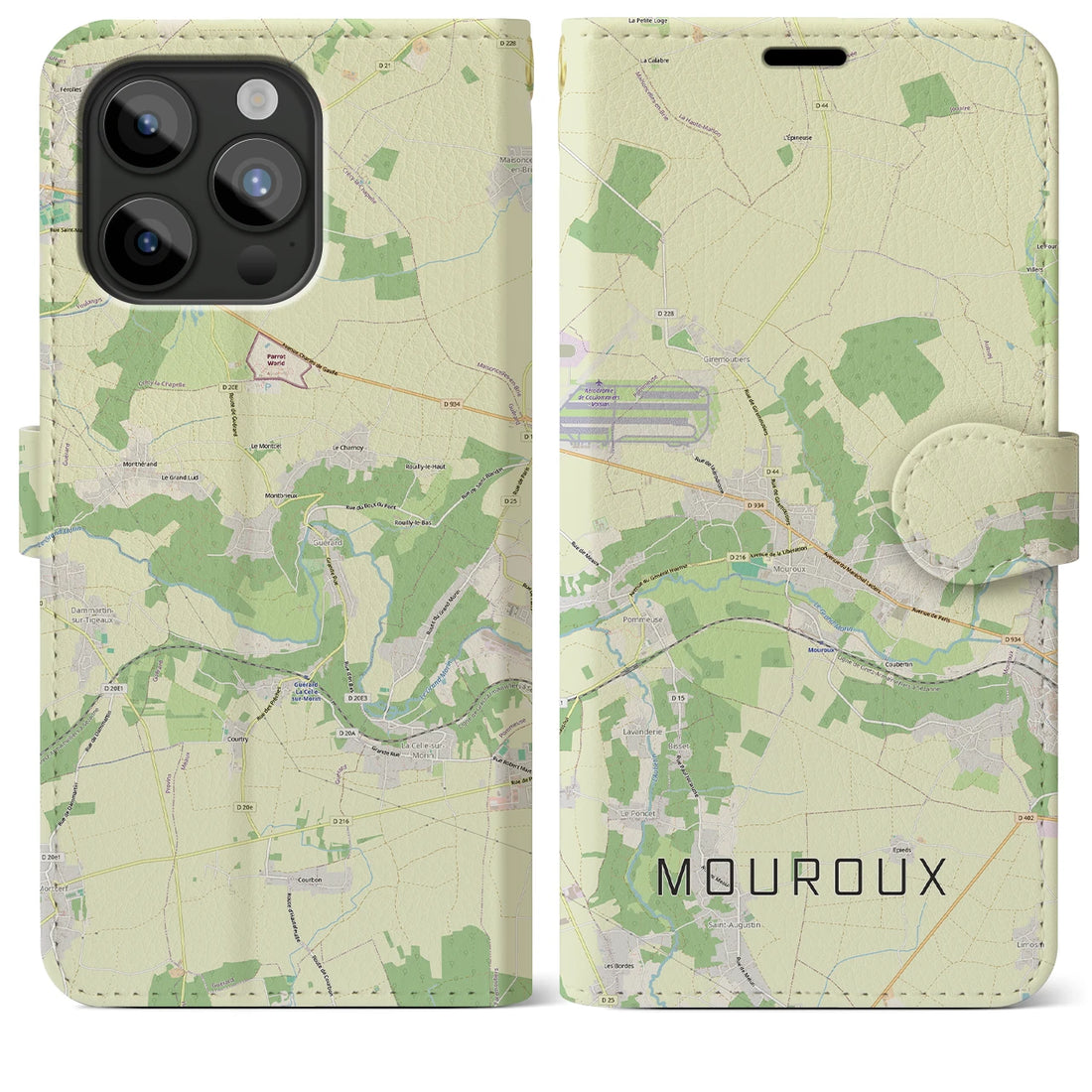 【ムルー（フランス）】地図柄iPhoneケース（手帳タイプ）ナチュラル・iPhone 15 Pro Max 用