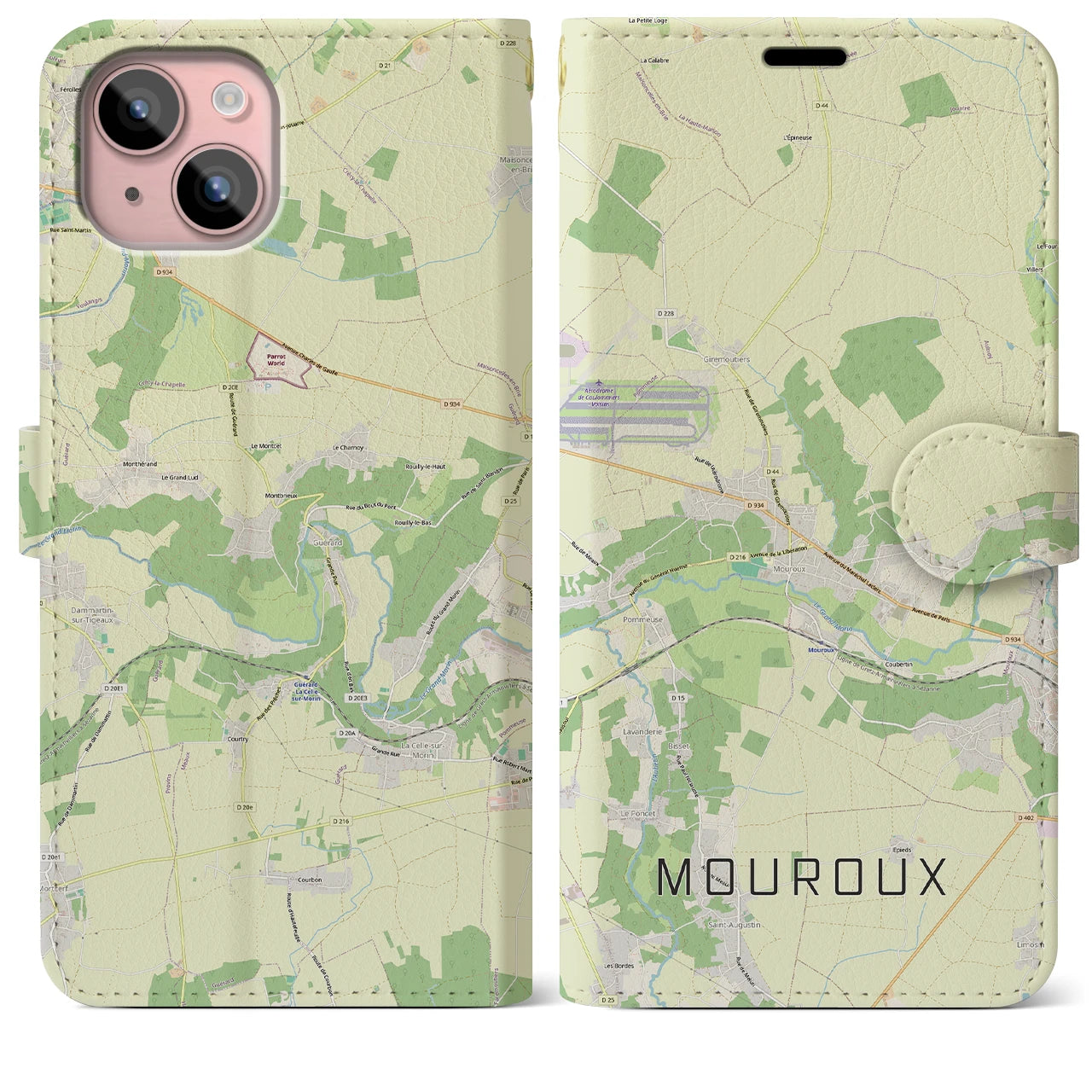 【ムルー（フランス）】地図柄iPhoneケース（手帳タイプ）ナチュラル・iPhone 15 Plus 用