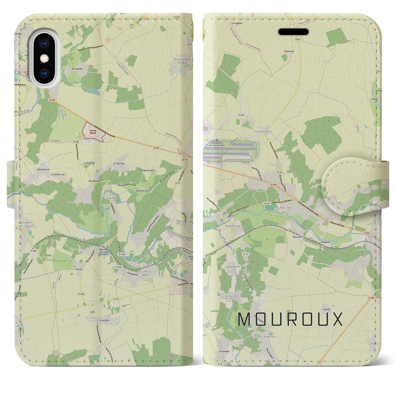 【ムルー（フランス）】地図柄iPhoneケース（手帳タイプ）ナチュラル・iPhone XS Max 用