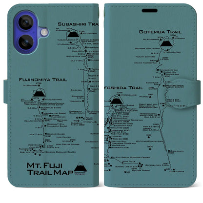 【富士山トレイル（静岡県）】トレイルマップiPhoneケース（手帳タイプ）マスタード・iPhone 16 Pro Max 用